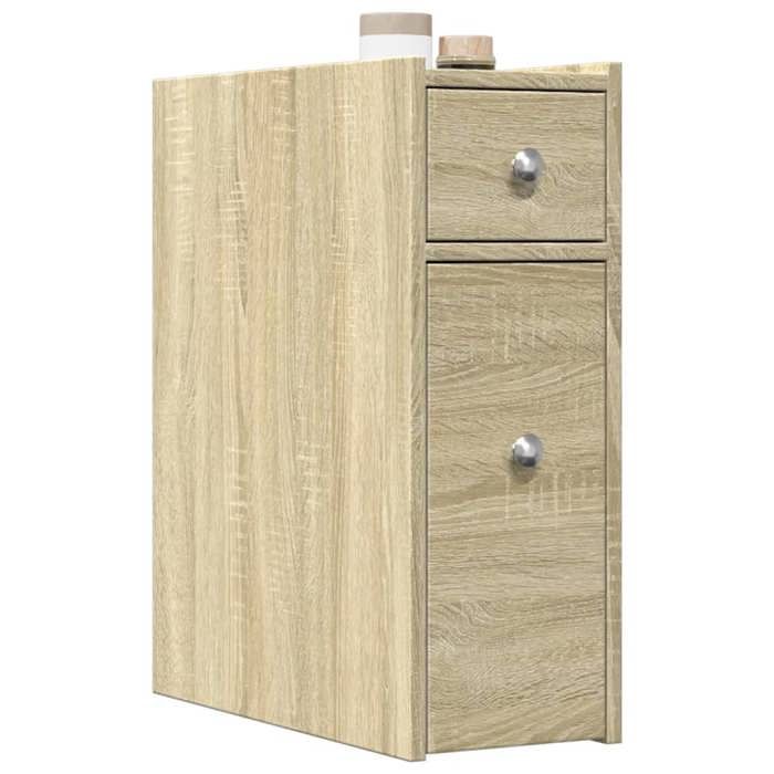 vidaXL Armoire de salle de bain étroite avec roulettes chêne sonoma armoire de salle de bain haute rangement de salle de 855288
