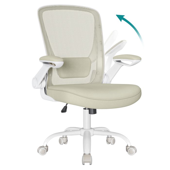 Chaise de Bureau Support Lombaire Mécanisme à Bascule Accoudoirs Rabattables pour Bureau Chambre Beige Avoine