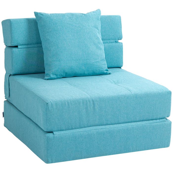 Chauffeuse canapé-lit HOMCOM convertible fauteuil 1 place avec 1 coussin déhoussable tissu bleu