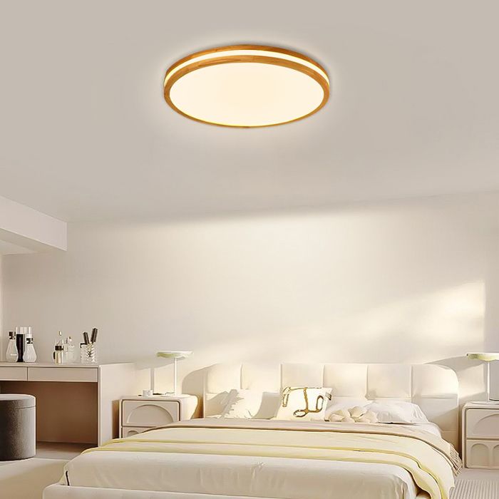 SNOGOLD 40W Plafonnier LED en Bois -Ø40*H6CM Éclairage de Plafond Rond Lumière Neutre Luminaire Plafond pour Chambre Salon Entrée