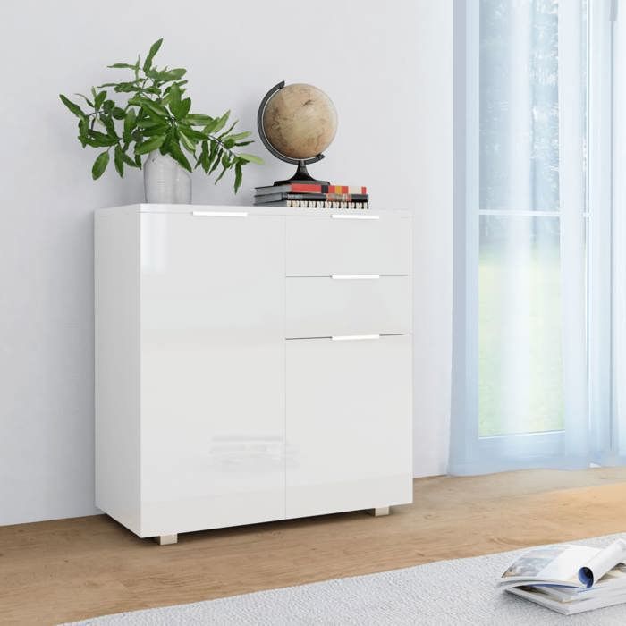 Clarence* Buffet - Bahut Meuble de rangement Blanc brillant 71 x 35 x 80 cm Bois dingénierie &Europ5906574