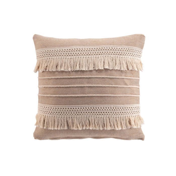 Coussin déhoussable Cirrus 45 x 45 cm - Coton/Polyester franges taupe Coussin déhoussable Cirrus 45 x 45 cm - Coton/Polyester franges taupe