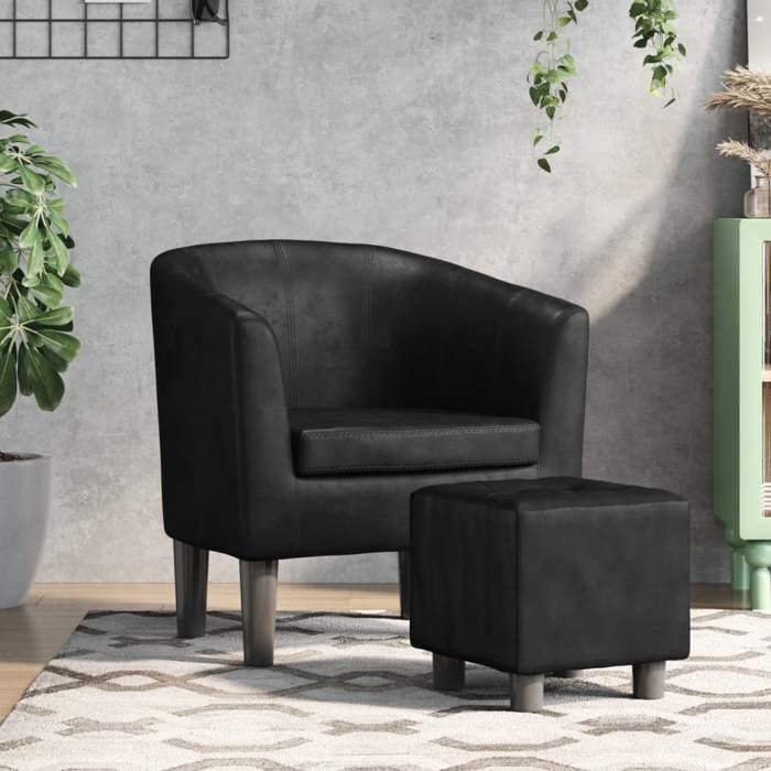 (Noir)Fauteuil individuel relax contemporain - SIGNOR - Chaise avec repose-pied noir similicuir 663227