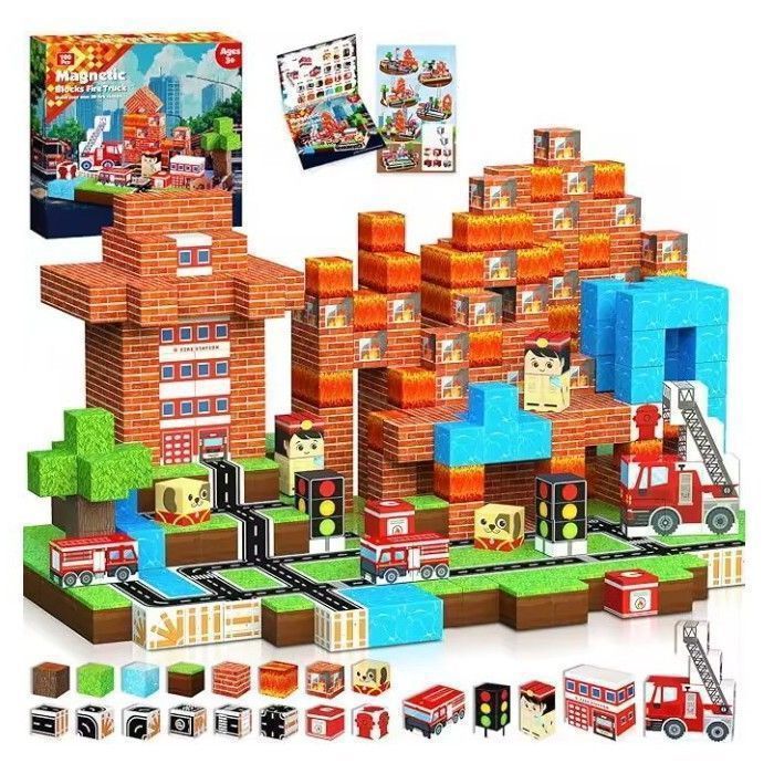 Blocs de construction pour créer un monde de pompiers style Minecraft - TEKPLAY - 100 pièces - Jouet enfant