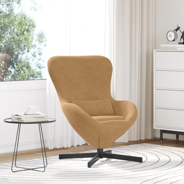 Fauteuil Oeuf - HTG - Design Ergonomique - en Velours Marron(4263)