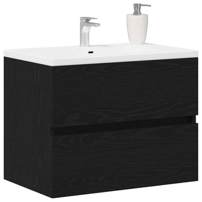 Noir Armoire lavabo de bain - SARAZYJ - Meuble Sous Lavabo - avec tiroir Chêne noir 60 x 38.5 x 45 cm LL1194