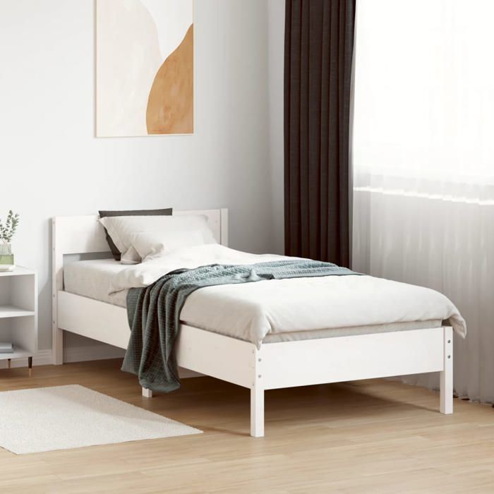 Cadre de lit - vidaXL - Bois de pin massif - Blanc - 90x190 cm