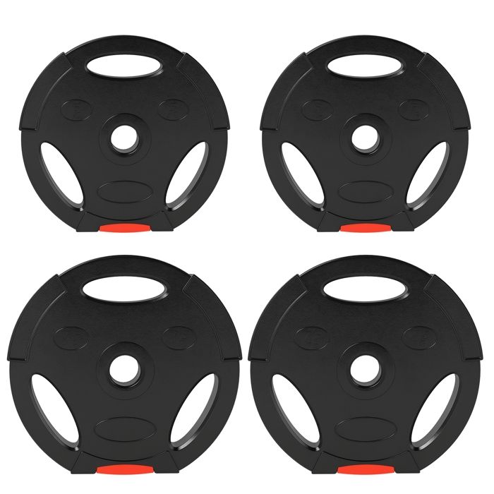 Disques de poids - SPORTNOW - 2 x 5 kg et 2 x 75 kg - trois poignées avec trous de Ø 25 mm - couverture en polypropylène - noir