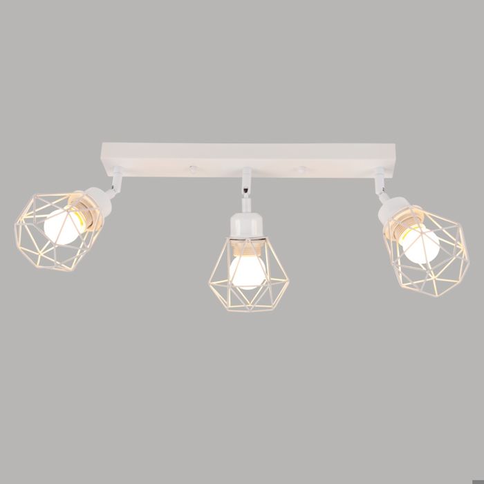 iDEGU Moderne Plafonnier Spots 3 Spots de Plafond Intérieur Industriel Abat-jour en Métal Cage avec Base Rectangulaire 40cm Blanc
