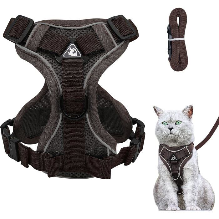 Harnais réglable pour chat - ESTAMPILLE - Taille S - Tour de poitrine 30-35 cm - Laisse 15 m - Maille respirante