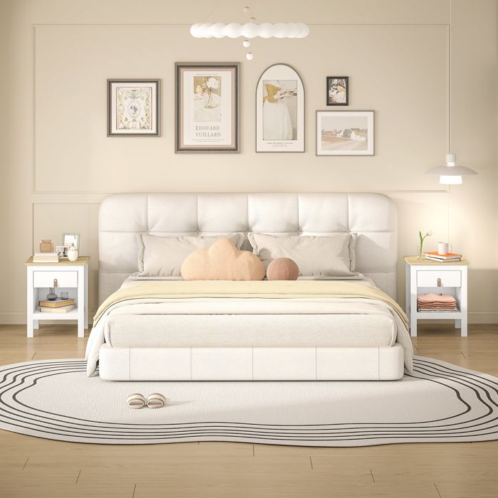 Tables de chevet (lot de 2) - AKOZON - 45 x 40 x 55 cm - Blanc - 1 tiroir + compartiment ouvert - Panneaux mélaminés
