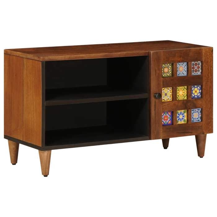 SWEETY@Meuble TV élégant - ZENCORE - Support téléviseur/commode hifi/ARMOIRE TV Noyer 80x33x46cm Bois de mangue massif M140