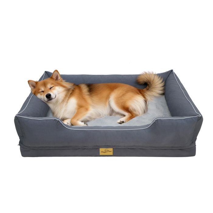 Panier Chien Orthopédique - BingoPaw - Coussin Déhoussable pour Chiens Mémoire de Forme Anti-dérapant - Gris 94.5x67x19.5cm