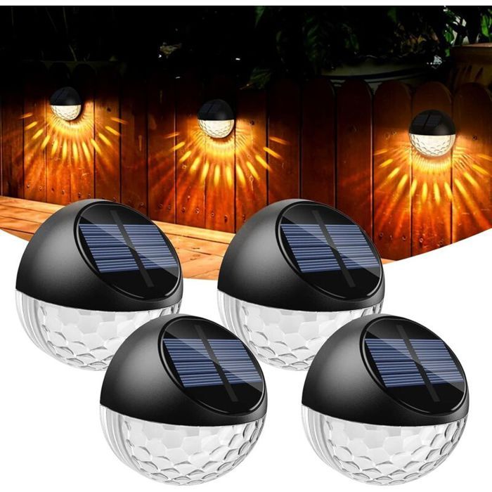 Lot de 4 LED Lampes Solaire Applique Murale Extérieur IP65 Étanche Éclairage Mural Décorative Lumière Blanc Chaud