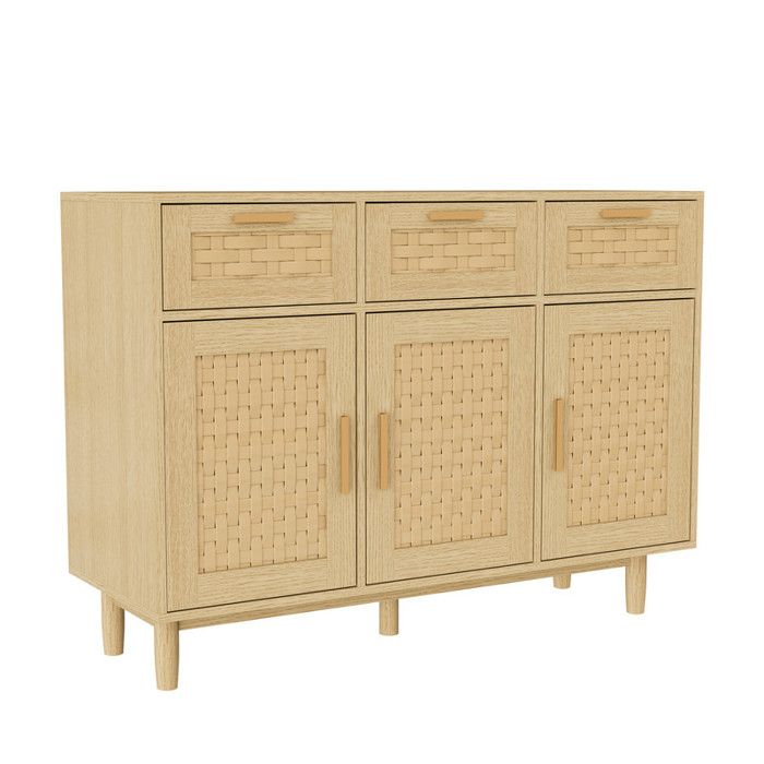 Commode design bohème en rotin -MSUIINT-3 Portes et 3 Tiroirs - meuble de rangement - Armoire Chambre Vintage-108x40x80cmchêne