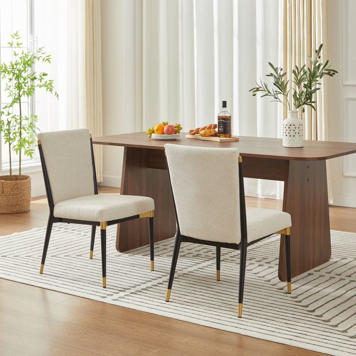 Lot de 2 Chaises Salle à Manger Scandinaves Crème et Or Chaises de Cuisine Modernes avec Pieds Réglables Noir