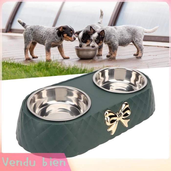 HURRISE Bols doubles pour animaux de compagnie Doubles bols pour animaux de compagnie en acier animalerie produits Vert foncé