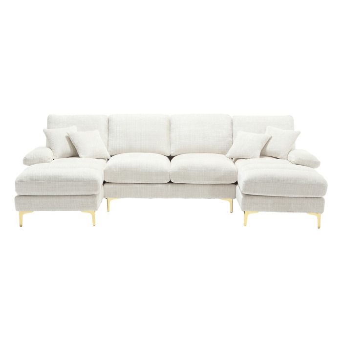ULEVR canapé d angle en U moderne 272 x 136 cm - double méridienne structure en bois chenille beige