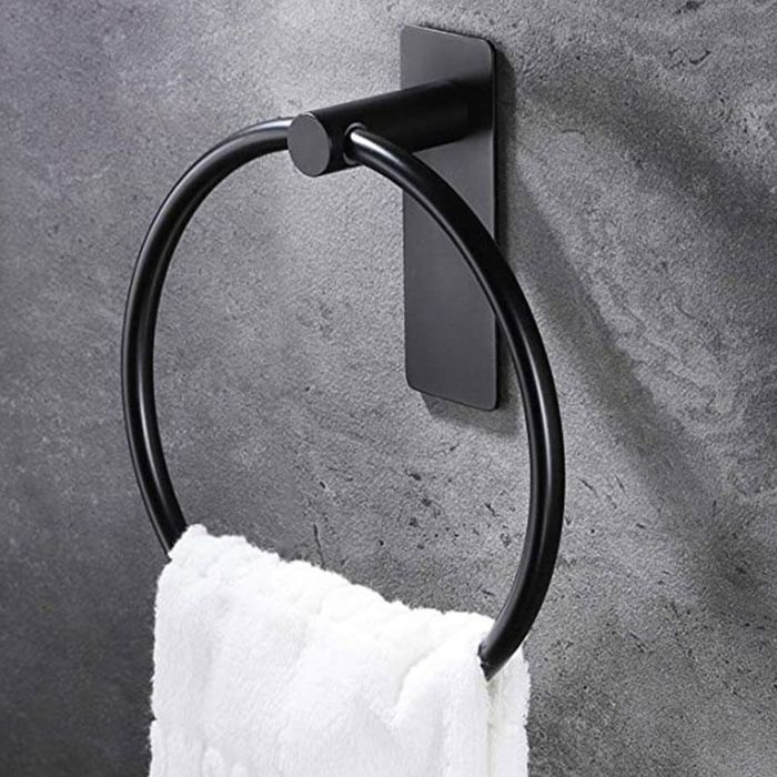 Accessoires de salle de bain auto-adhésifs ronds pour porte-serviettes noir