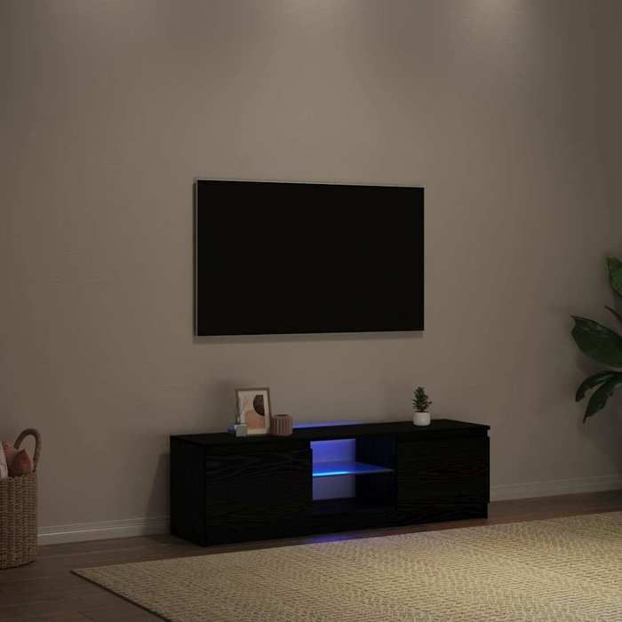 vidaXL Meuble TV avec éclairage LED en chêne noir 120 x 30 x 36 cm bois dingénierie 862034