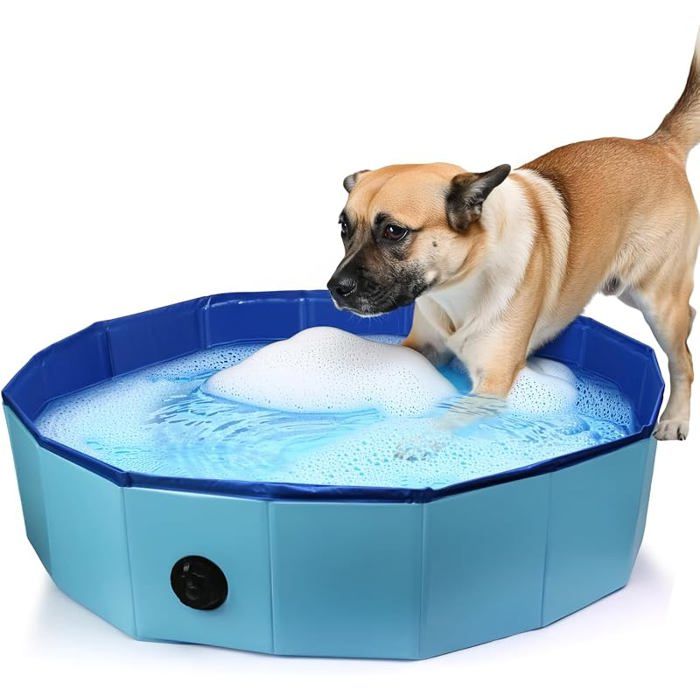 Piscine pour Chien 80 x 20 cm Piscines Chien Pliable Rond Animaux de Piscine avec Robinet Vidange Bleu Ronde 80cm