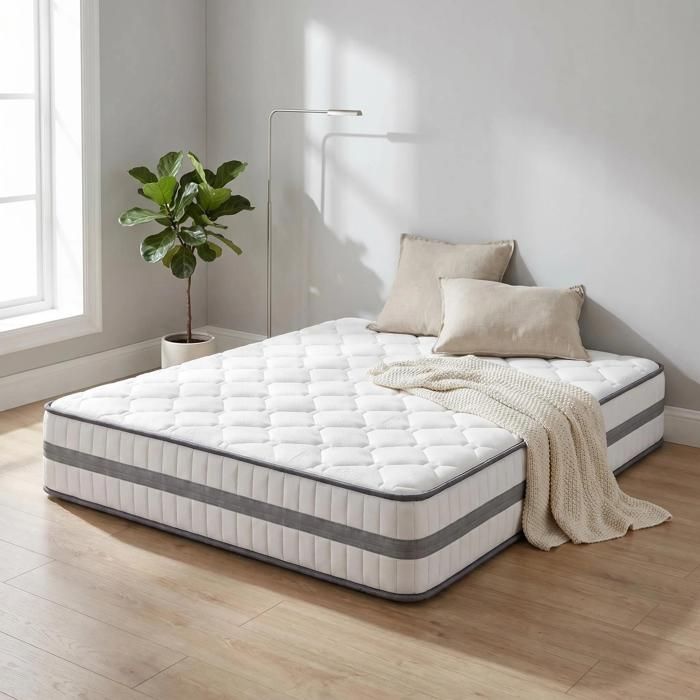 Matelas ressorts 90x200 cm – Épaisseur 26 cm – Mousse à mémoire de forme – 7 Zones – Soutien ergonomique - Bordure gris foncé
