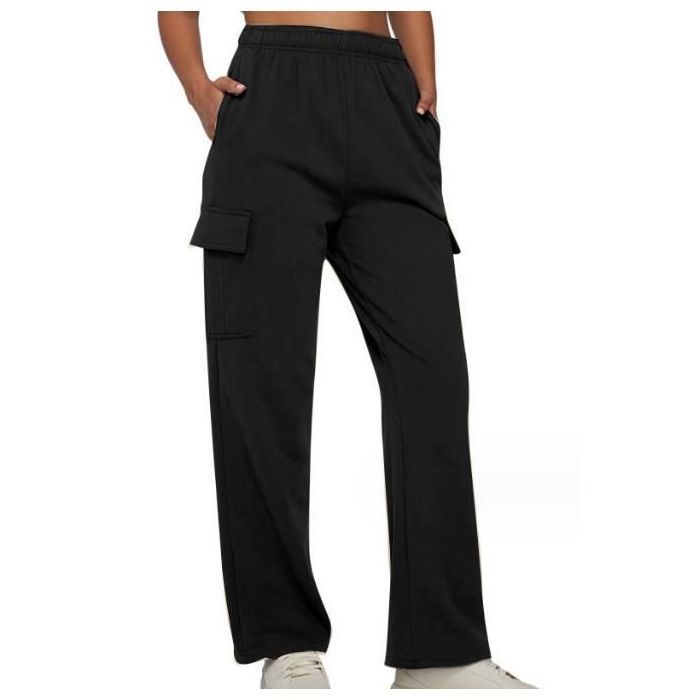 Pantalon Jogging Femme Large - Noir - Pantalons de Sport Detente - Taille Haute - Training Pants avec Poches Noir