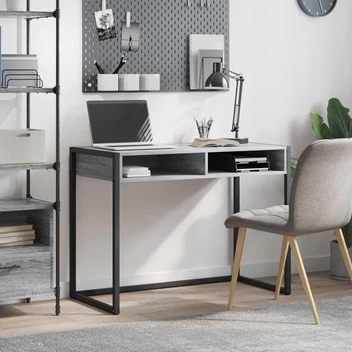 1 Parcel - MEUBLE - Bureau Gris Sonoma 100x50x75 cm Bois dingénierie_2 ans garantie_02_11740