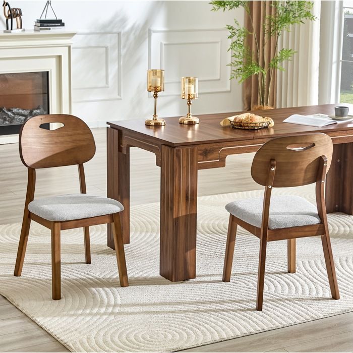 Lot de 2 chaises de salle à manger en bois massif gris dossier ovale avec poignée intégrée assise rembourrée