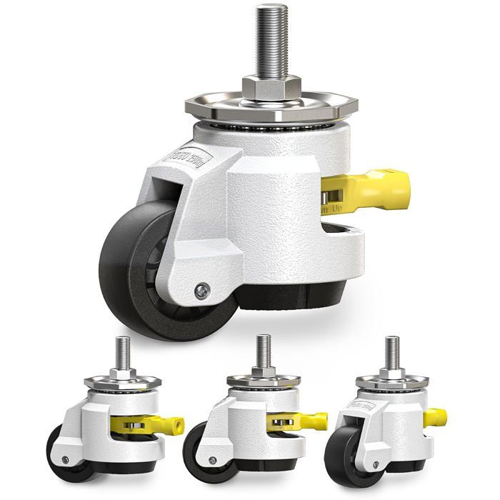 Lot De 4 Roulette Charge Lourde À Tige De Nivellement Taille De Vis M12 Et 1/2 Roulettes Pivotantes Rétractables Roulettes Réglab