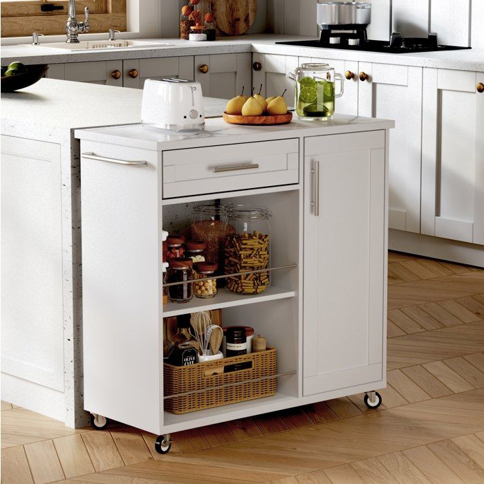 Desserte Cuisine MDF Blanc Ilot Mobile FloraGrace Pour Cuisine Et Salon Tiroir Et Roulettes Frein 90x62x90cm