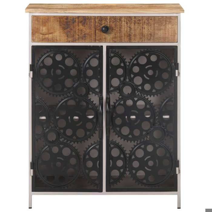 Buffet 60 x 35 x 75 cm en bois de manguier brut avec 2 portes et 1 tiroir FR409688