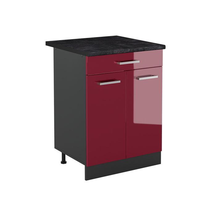 Meuble bas de cuisine R-Line 60cm avec tiroir plan de travail Anthracite Rouge brillant/Anthracite Vicco 61090