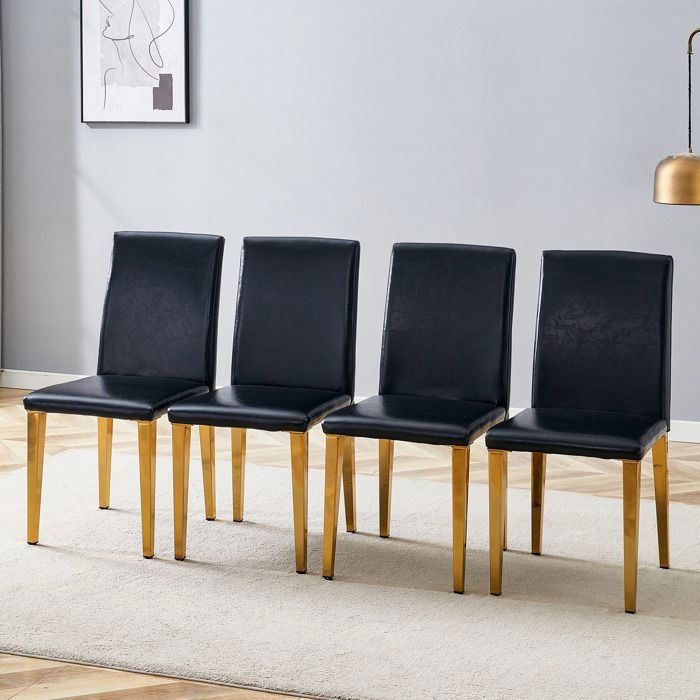 Lot de 4 chaises de salle à manger design noir et or chaise en similicuir PU pieds en métal doré moderne