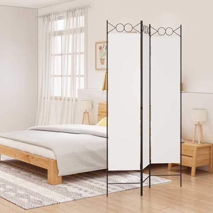 Blanc Cloison de séparation 3 panneaux Blanc 120x200 cm Tissu - Meuble Paravent @135501