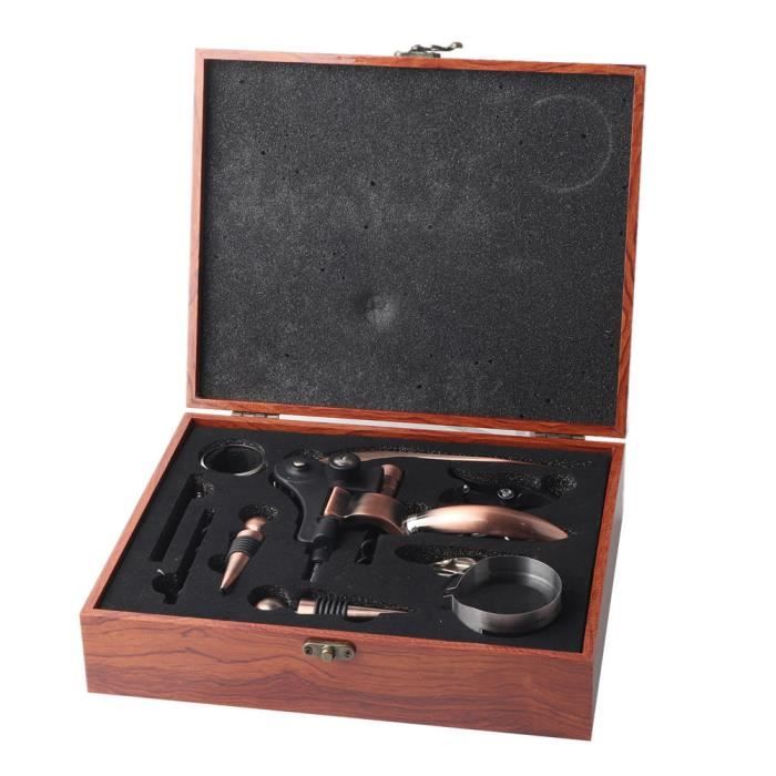 Ensemble Pour Vin Set Accessoires Vin Smaier | Tire-Bouchon Levier | Aérateur, Verseur, Bouchons | Coffret Bois | Cadeau Parfait Torchon Cuisine
