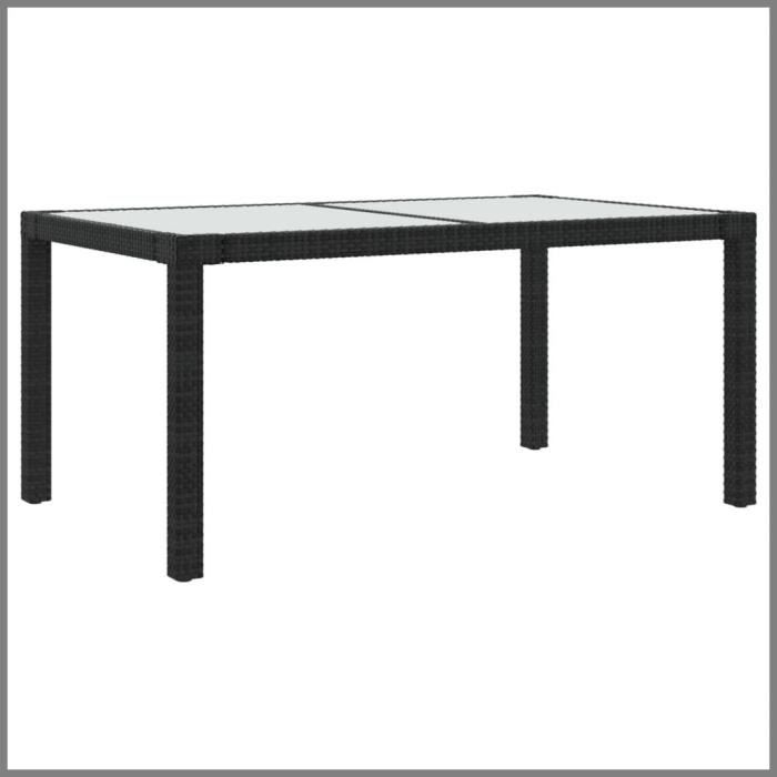 Table de jardin 150x90x75cm Verre trempé et résine tressée Noir -BK316705 (PLA)