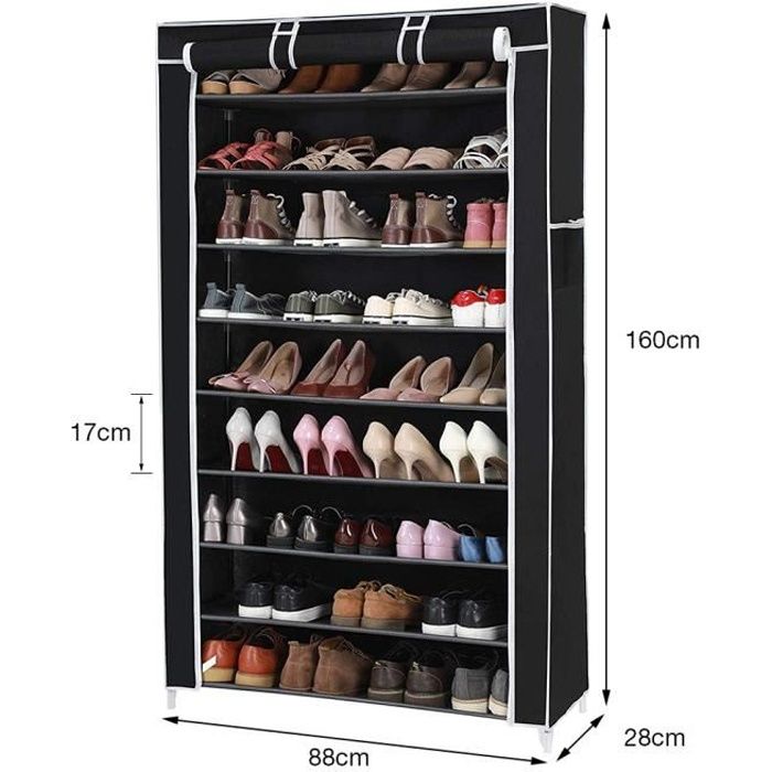 Meuble à chaussures - 9 étages - Tissu non-tissé - Couleur principale: Gris
