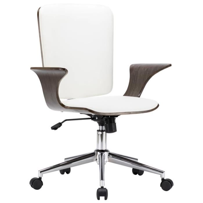 Chaise pivotante de bureau Blanc Similicuir et bois courbéTIP