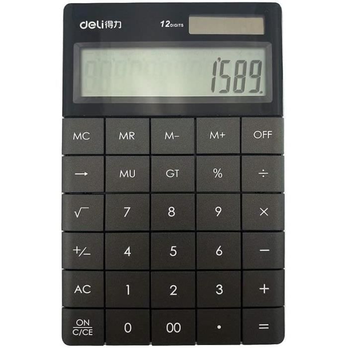 Calculatrice DELI 12 Chiffres - Double Alimentation Solaire Et Pile, Écran LCD Grand, Format Portable - 8