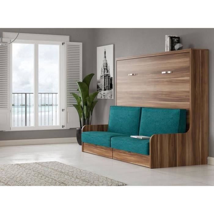 Lit escamotable autoporteur horizontal 160x200 cm avec canapé tissu