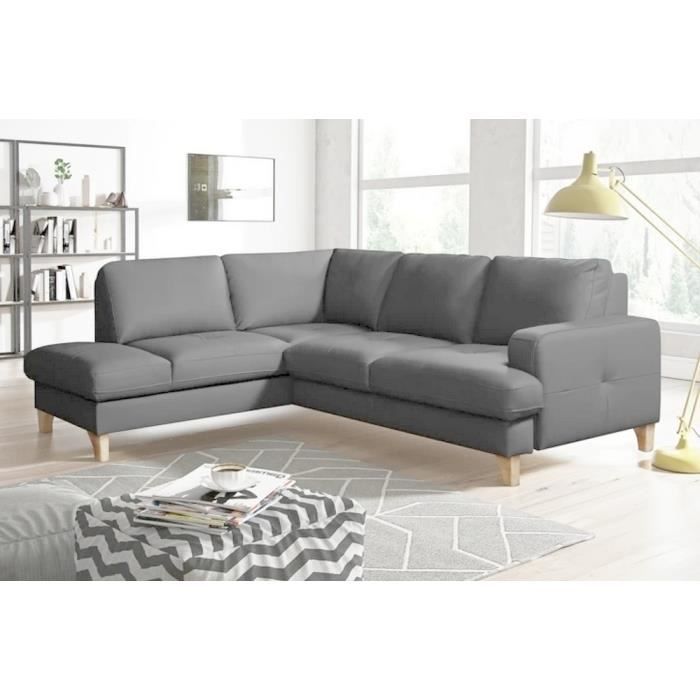 Canapé dangle convertible en cuir italien de luxe 4/5 places avec coffre FARELI gris clair angle gauche