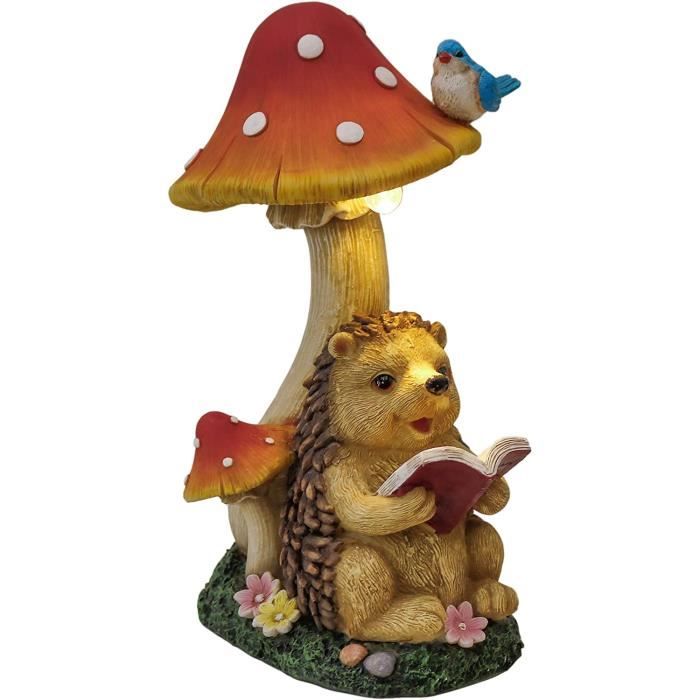 Statue De Jardin Champignon Et Hérisson à Énergie Solaire En Résine Durable - Jardin