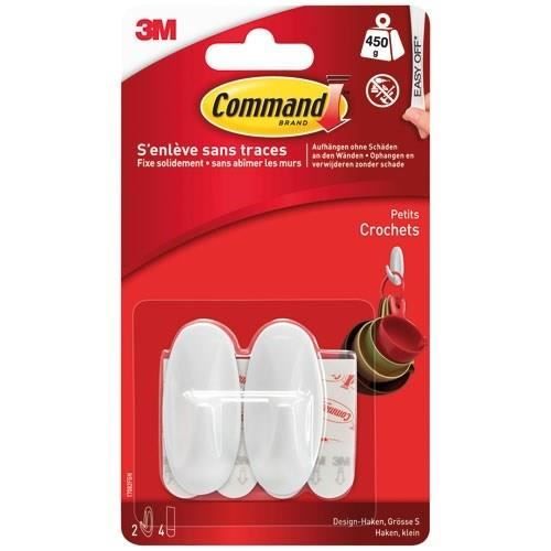 3M - Crochet adhésif - Ovale petit - Crochet pointe plastique - Supporte 450 g - Lot de 2