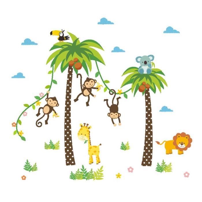 Cha Amovible Jungle Animal Maternelle Bebe Chambre Autocollants Stickers Muraux Dessin Anime Singes Ecrou Arbre Pepiniere Cdiscount Maison