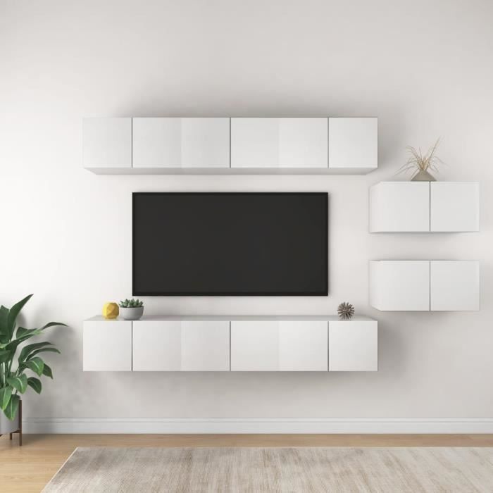 ensemble meuble séjour jill - ensemble de meubles tv 8 pcs - meuble hifi pour salon - blanc aggloméré