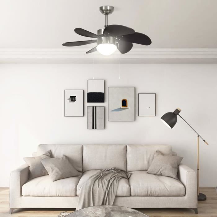 Ventilateur de plafond - SWT - 76 cm - Marron foncé - 3 vitesses - Lampe E27