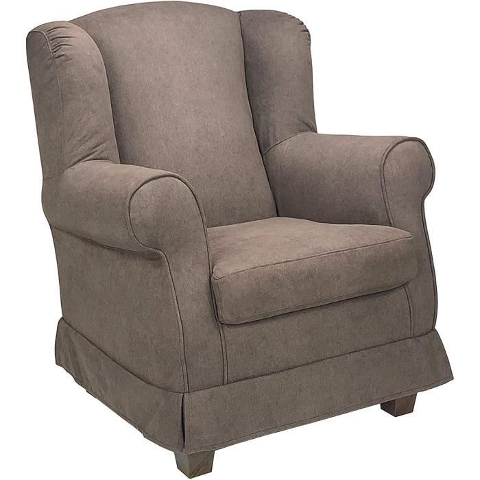 Fauteuil - BERGERE - Brun - Tissu anti-taches - Déhoussable - Avec pouf