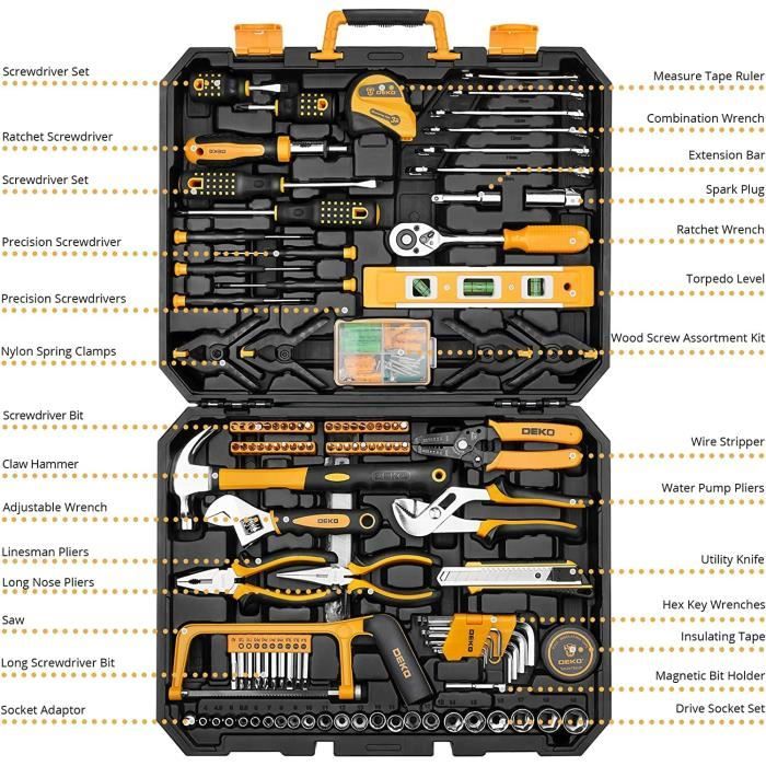 Caisse Outil 228 Pièces Malette Boite Coffret Outils Complete Bricolage Portable Marteau Pinces Tournevis Clé Douille Ruba