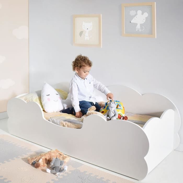 Lit Montessori Nuage - BAINBA - 70 x 140 - Blanc - Enfant - A lattes -  Cdiscount Maison